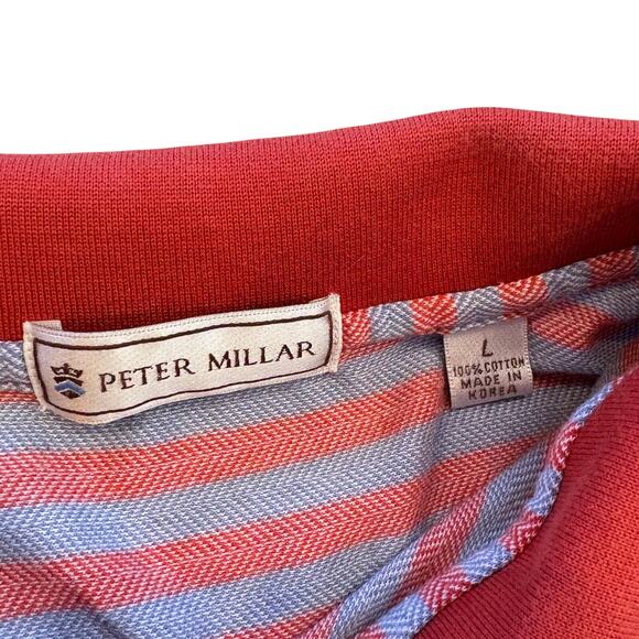 Vtg Peter Millar Polo Shirt Mens Size Large Red Striped Short Sleeve Cotton Golf - Picture 4 of 7